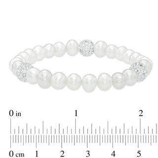 Previously Owned-Freshwater Cultured Pearl and Crystal Bead Necklace, Bracelet and Earrings Set in Sterling Silver