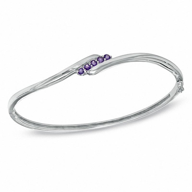 Main Image 1 of Previously Owned - Amethyst Bypass Bangle in Sterling Silver