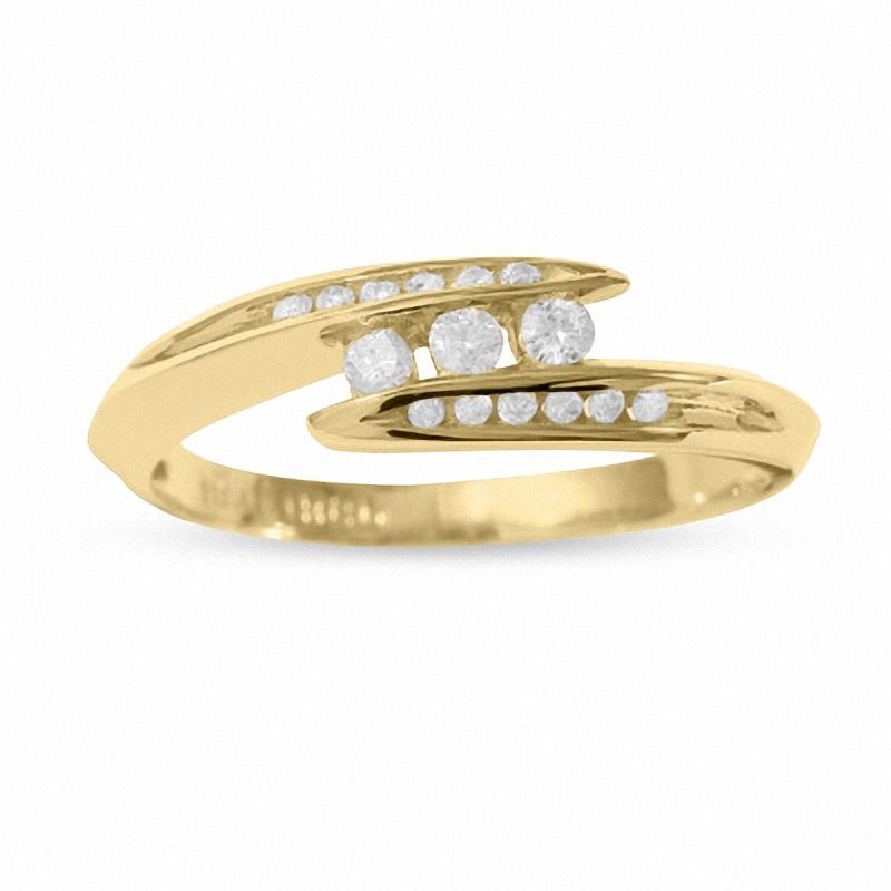 Main Image 1 of Previously Owned - 0.18 CT. T.W. Diamond Three Stone Bypass Ring in 10K Gold