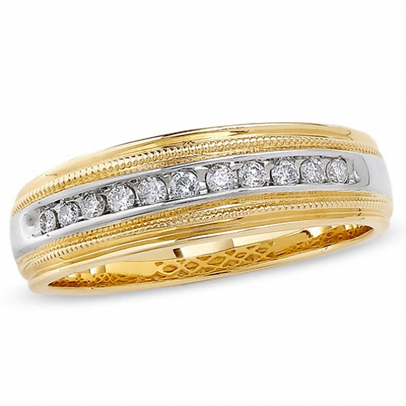 Previously Owned - 0.25 CT. T.W. Diamond Channel Milgrain Band 14K Two-Tone Gold