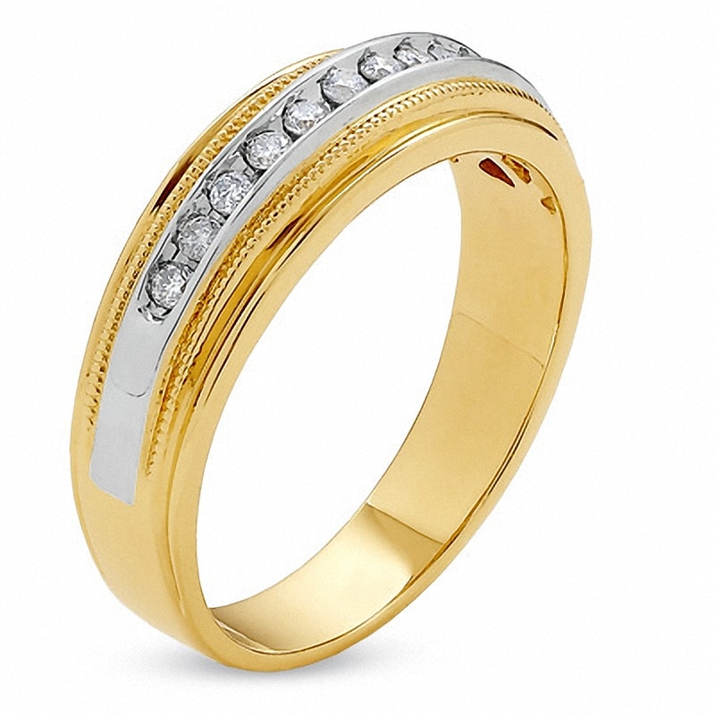 Previously Owned - 0.25 CT. T.W. Diamond Channel Milgrain Band 14K Two-Tone Gold