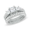 Previously Owned - Princess-Cut Lab-Created White Sapphire Three Stone Ring Fashion Set in Sterling Silver