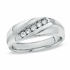 Thumbnail Image 0 of Previously Owned - Men's 0.20 CT. T.W. Diamond Five Stone Slant Luxury Fit Wedding Band in 10K White Gold