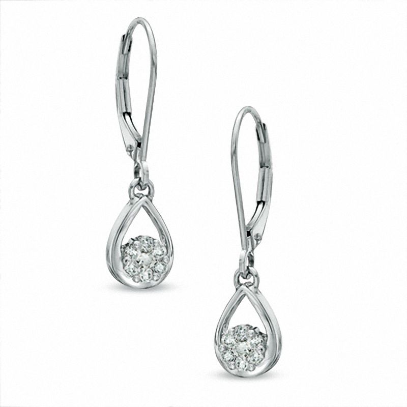 Previously Owned - 0.20 CT. T.W. Diamond Cluster Teardrop Earrings in 10K White Gold|Peoples Jewellers