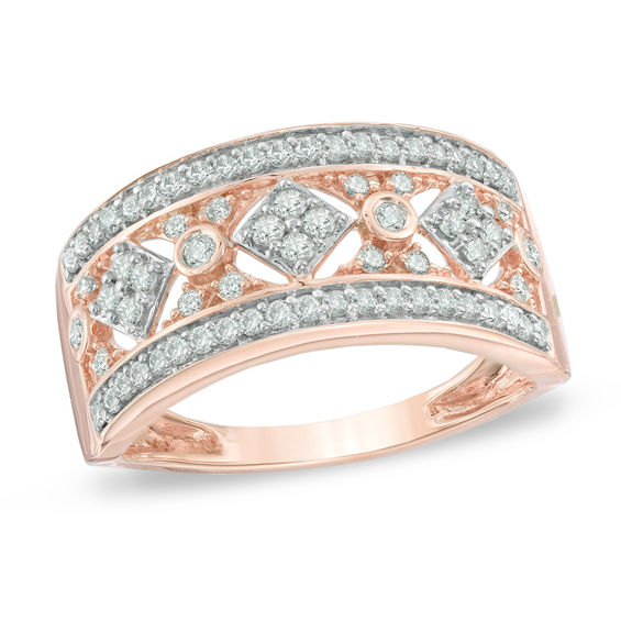 Previously Owned - 0.50 CT. T.W. Diamond Geometric Pattern Ring in 10K Rose Gold