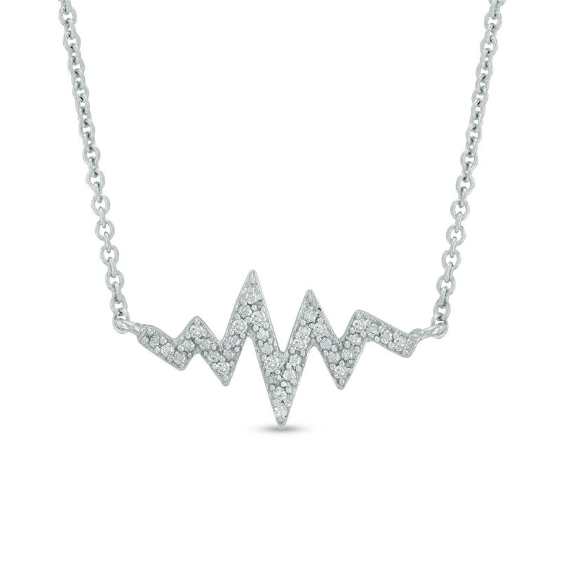 Main Image 1 of Previously Owned - Diamond Accent Heartbeat Necklace in Sterling Silver