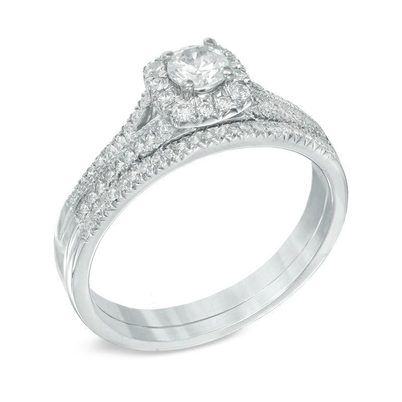 Main Image 2 of Previously Owned - 0.45 CT. T.W. Diamond Frame Bridal Set in 14K White Gold