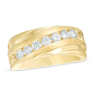Previously Owned - Men's 1.00 CT. T.W. Diamond Seven Stone Slanted Anniversary Band in 10K Gold