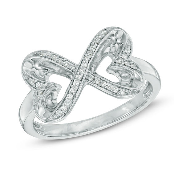 Previously Owned -  0.10 CT. T.W. Diamond Heart-Shaped Infinity Ring in Sterling Silver
