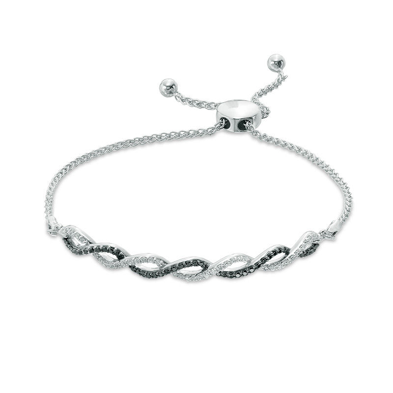 Main Image 1 of Previously Owned - 0.50 CT. T.W. Enhanced Black and White Diamond Intertwined Bolo Bracelet in Sterling Silver - 8.75"