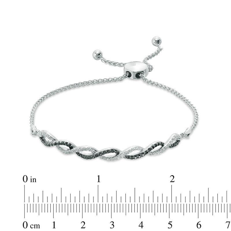 Previously Owned - 0.50 CT. T.W. Enhanced Black and White Diamond Intertwined Bolo Bracelet in Sterling Silver - 8.75"