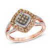 Thumbnail Image 1 of Previously Owned - 0.50 CT. T.W. Champagne and White Diamond Tilted Square Frame Ring in 10K Rose Gold