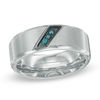 Thumbnail Image 1 of Previously Owned - Enhanced Blue Diamond Accent Slant Wedding Band in Two-Tone Stainless Steel