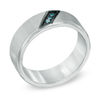 Thumbnail Image 2 of Previously Owned - Enhanced Blue Diamond Accent Slant Wedding Band in Two-Tone Stainless Steel