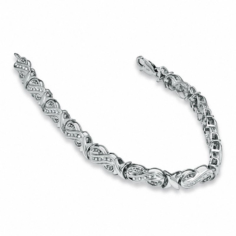 Main Image 2 of Previously Owned - 0.16 CT. T.W. Diamond Figure 8 and "X" Bracelet in Sterling Silver