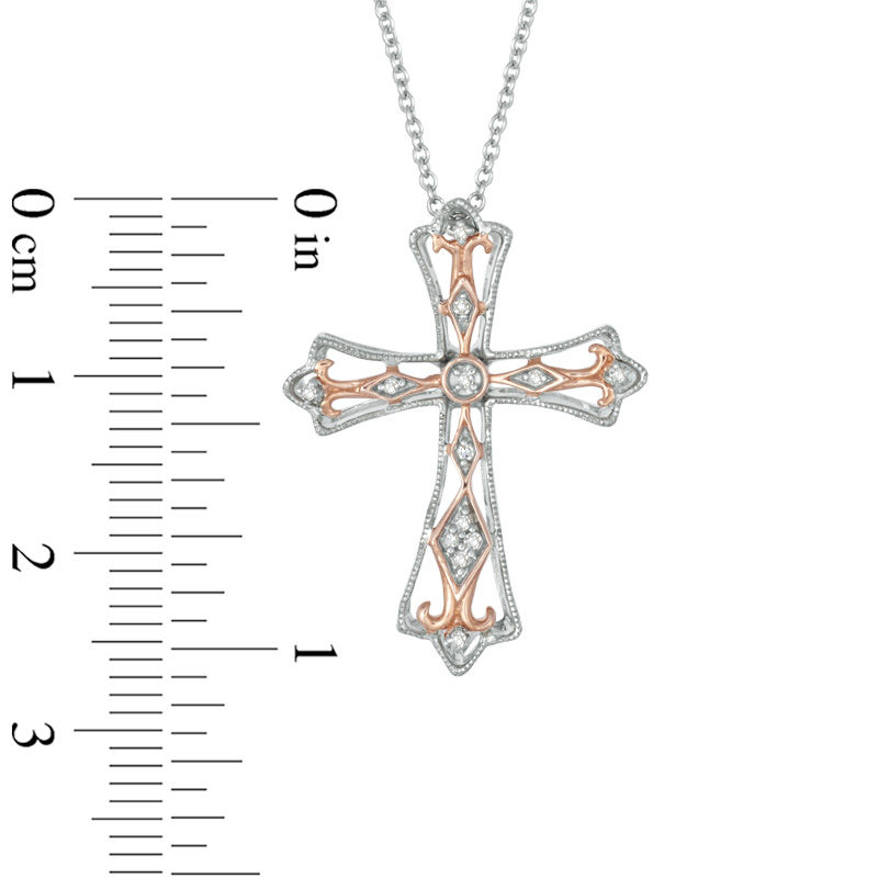Previously Owned - Diamond Accent Cross Pendant in Sterling Silver and 10K Rose Gold