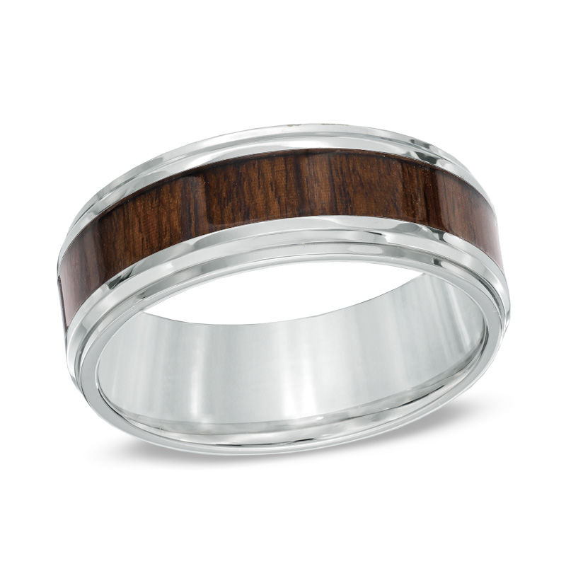 Previously Owned - Men's 8.0mm Comfort Fit Wood Grain Carbon Fiber Inlay Wedding Band in Stainless Steel