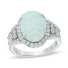 Thumbnail Image 0 of Previously Owned - Oval Lab-Created Opal and White Sapphire Ring in Sterling Silver