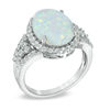 Thumbnail Image 1 of Previously Owned - Oval Lab-Created Opal and White Sapphire Ring in Sterling Silver