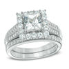 Thumbnail Image 1 of Previously Owned - 6.0mm Princess-Cut Lab-Created White Sapphire Fashion Ring in Sterling Silver