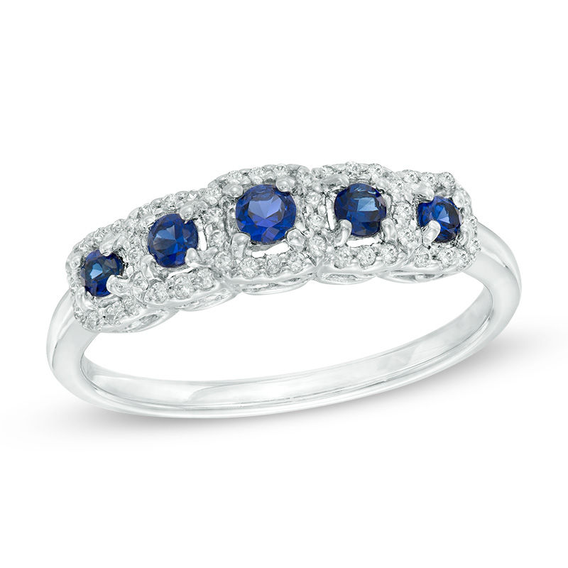 Previously Owned - Blue Sapphire and  0.15 CT. T.W. Diamond Ring in 10K White Gold