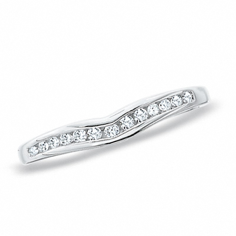 Previously Owned - Ladies' 0.14 CT. T.W. Diamond Contour Wedding Band in 14K White Gold