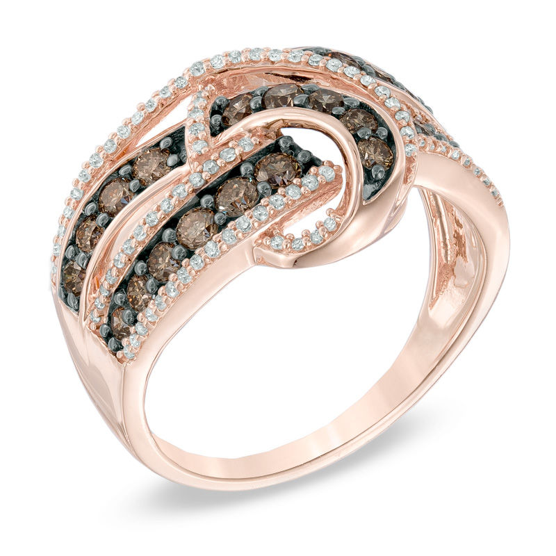 Previously Owned - 1.00 CT. T.W. Champagne and White Diamond Loop Ring in 10K Rose Gold