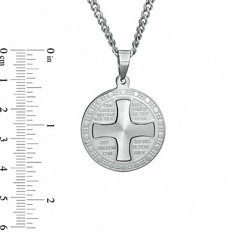 Previously Owned - Men's Lord's Prayer Round Cross Pendant in Stainless Steel - 24"