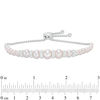 Previously Owned-Freshwater Cultured Pearl and Lab-Created White Sapphire Bolo Bracelet in Sterling Silver-9.0"