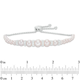 Previously Owned-Freshwater Cultured Pearl and Lab-Created White Sapphire Bolo Bracelet in Sterling Silver-9.0"