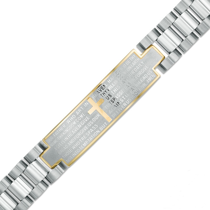 Previously Owned - Men's Lord's Prayer Link ID Bracelet in Two-Tone Stainless Steel - 8.5"|Peoples Jewellers