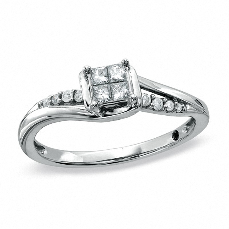 Previously Owned - Cherished Promise Collection™ 0.20 CT. T.W. Quad Princess-Cut Diamond Ring 10K White Gold