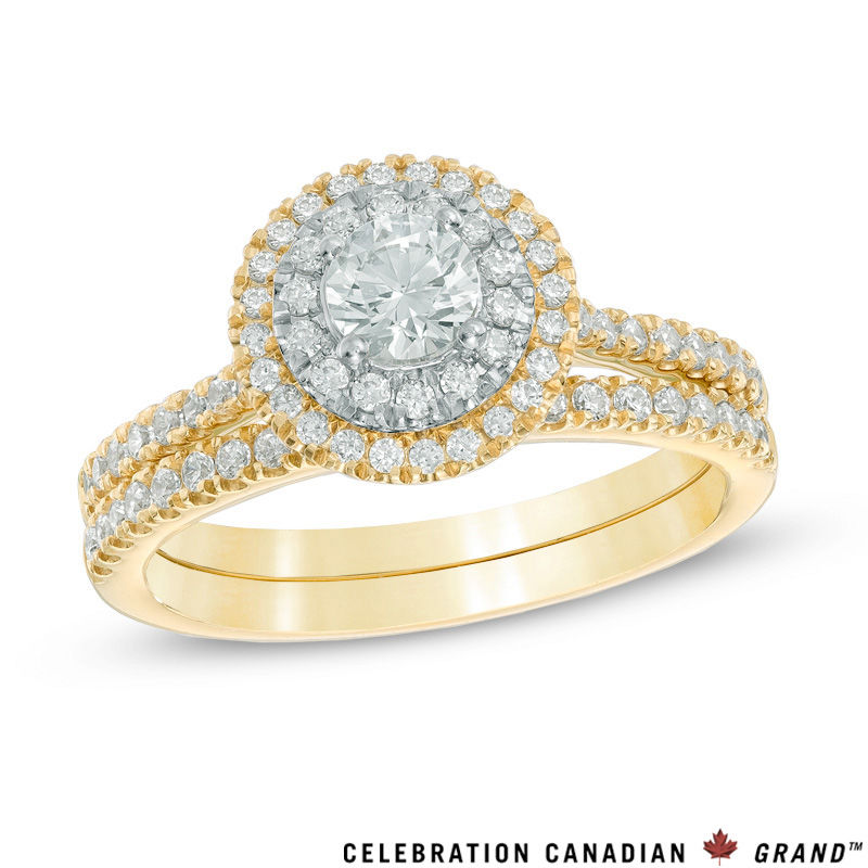 Main Image 1 of Previously Owned - Celebration  Grand™ 0.85 CT. T.W. Diamond Double Frame Bridal Set in 14K Gold (I/I1)