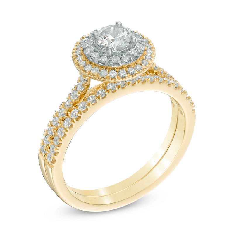 Main Image 2 of Previously Owned - Celebration  Grand™ 0.85 CT. T.W. Diamond Double Frame Bridal Set in 14K Gold (I/I1)