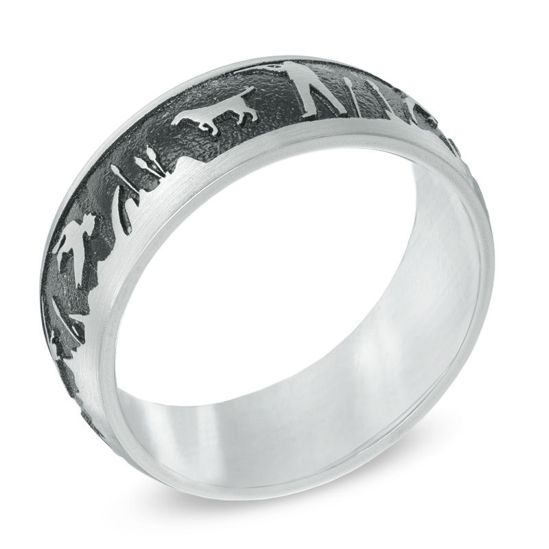 Previously Owned Men s 8.0mm Comfort Fit Duck Hunt Dome Wedding Band in Cobalt