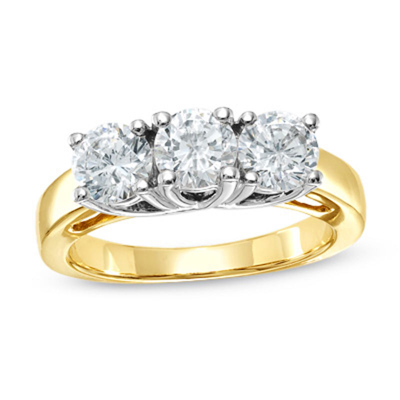 Main Image 1 of Previously Owned - 1.50 CT. T.W. Diamond Three Stone Anniversary Ring in 14K Two-Tone Gold