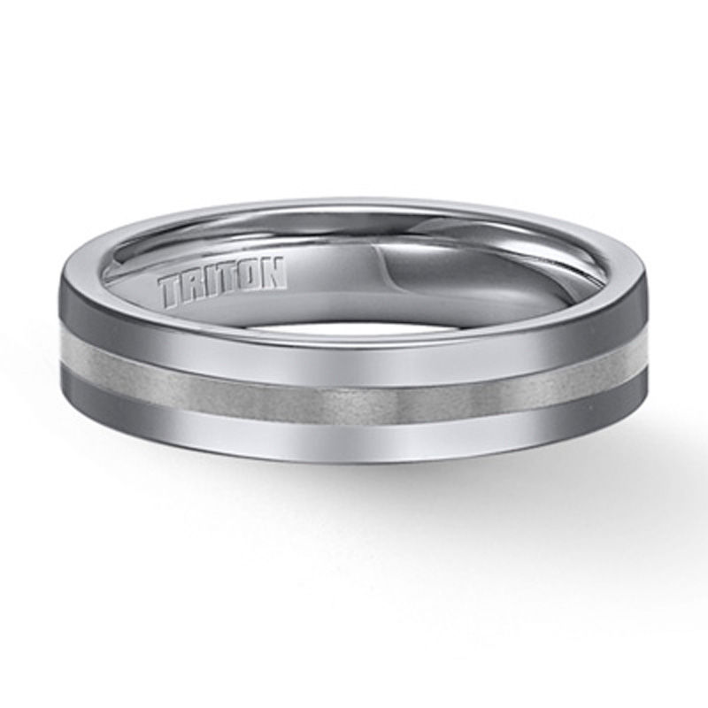 Previously Owned - Triton Men's 5.0mm Comfort Fit Stripe Wedding Band in Tungsten