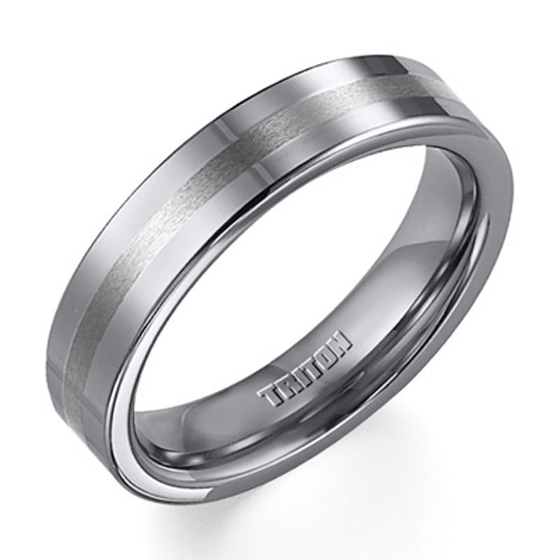 Previously Owned - Triton Men's 5.0mm Comfort Fit Stripe Wedding Band in Tungsten