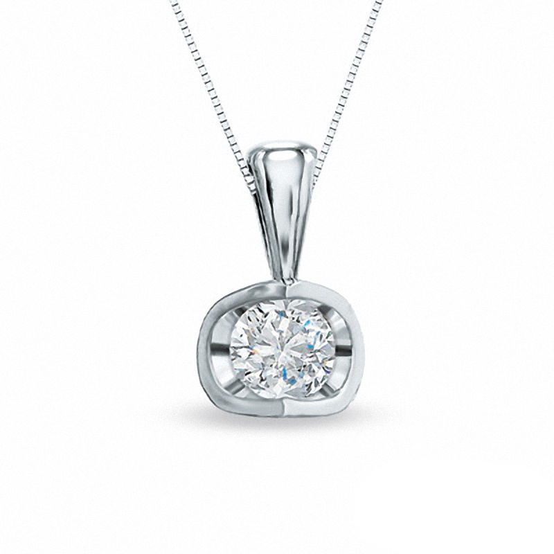 Previously Owned - 1/5 CT.   Diamond Solitaire Tension Pendant in 14K White Gold (I/I2) - 17''