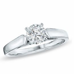 Previously Owned - 0.30 CT. Certified Diamond Solitaire Crown Royal Engagement Ring in 14K White Gold (J/I2)