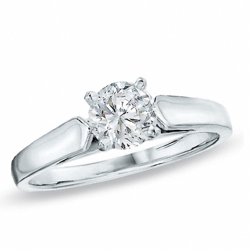Previously Owned - 0.20 CT. Diamond Solitaire Crown Royal Engagement Ring in 14K White Gold (I-J/I2)