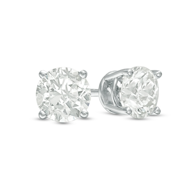 Previously Owned - 1.00 CT. T.W. Diamond Solitaire Crown Royal Stud Earrings in 14K White Gold (J/I3)