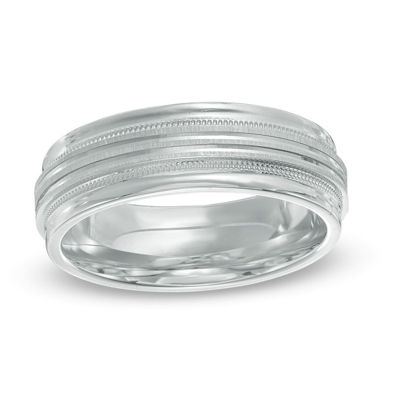 Previously Owned - Men's 7.0mm Milgrain Multi-Groove Wedding Band in Sterling Silver|Peoples Jewellers