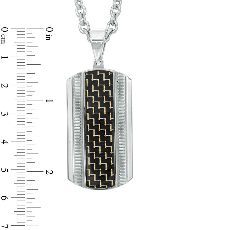 Previously Owned - Men's Dog Tag Pendant in Stainless Steel with Black Carbon Fiber Inlay - 24"