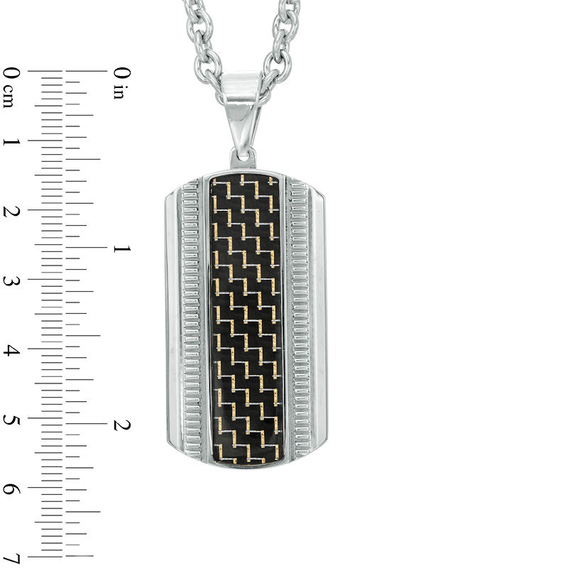 Main Image 2 of Previously Owned - Men's Dog Tag Pendant in Stainless Steel with Black Carbon Fiber Inlay - 24"