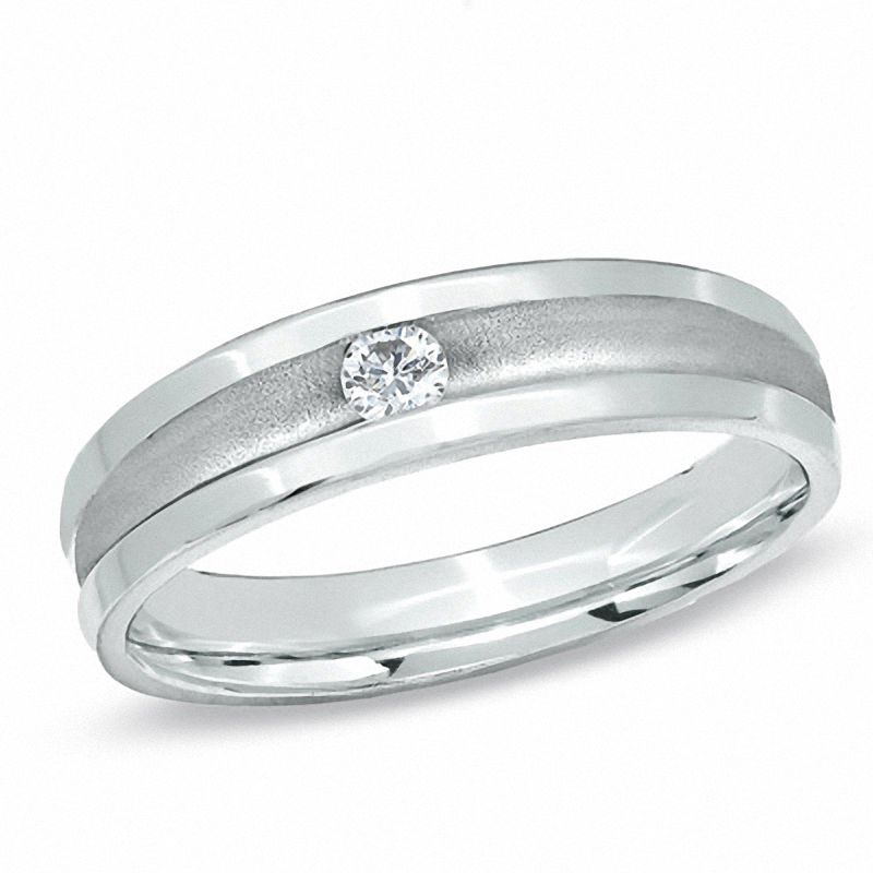 Previously Owned - Men's 0.13 CT. Diamond Solitaire Wedding Band in 10K White Gold