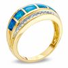 Thumbnail Image 2 of Previously Owned - Cabochon Lab-Created Opal Inlay and 0.19 CT. T.W. Diamond Band in 10K Gold