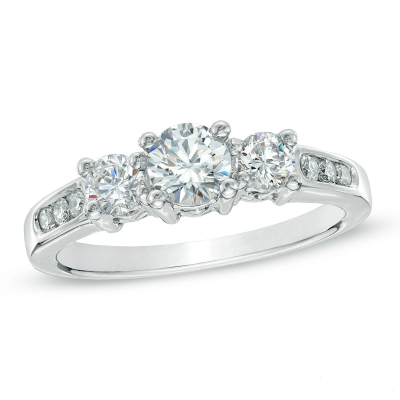 Main Image 1 of Previously Owned - 1.00 CT. T.W. Diamond Three Stone Past Present Future Engagement Ring in 14K White Gold