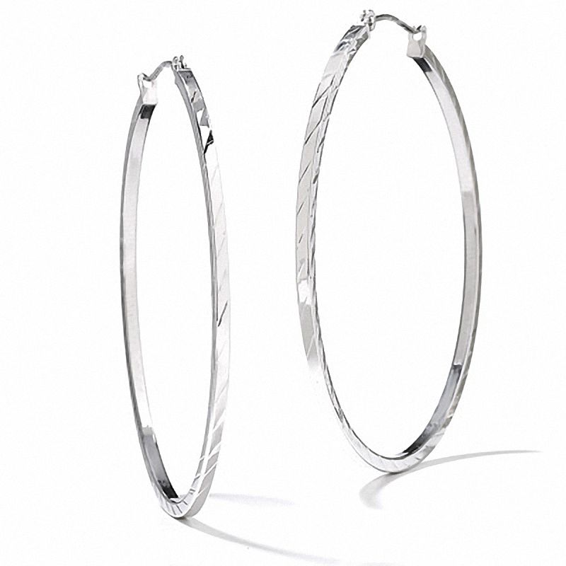Main Image 1 of Previously Owned - 45mm Diamond Cut Square Hoop Earrings in 14K White Gold