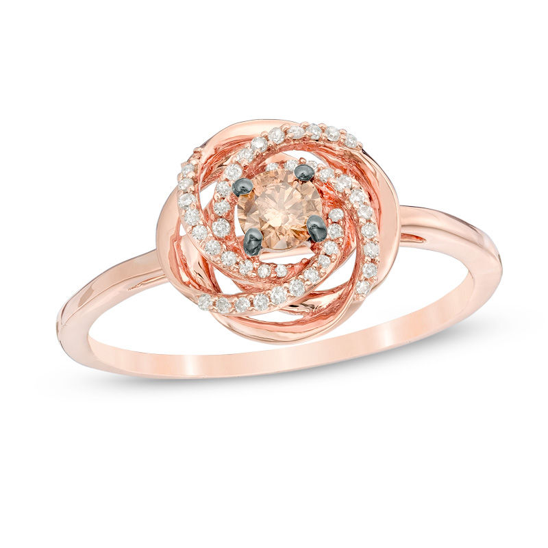 Previously Owned - 0.25 CT. T.W. Champagne and White Diamond Love Knot Ring in 10K Rose Gold|Peoples Jewellers